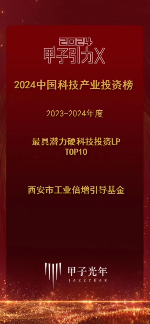 奮楫爭先，載譽前行④ || 西安市工業(yè)倍增引導基金榮獲2023-2024年度最具潛力硬科技投資LP TOP10